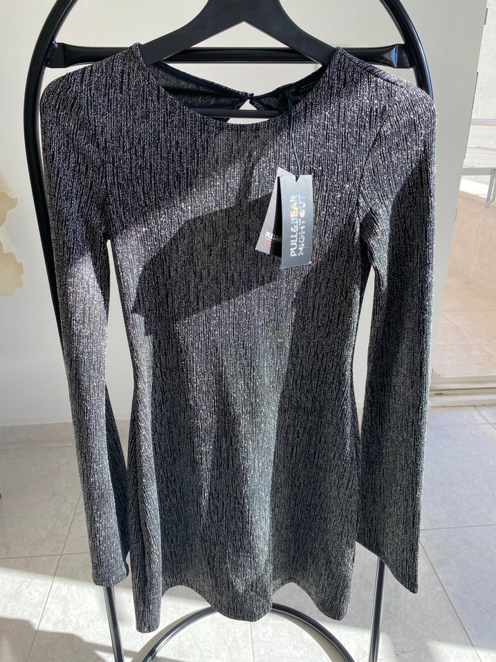 V Yaka Gri Mini Elbise - Görsel 3