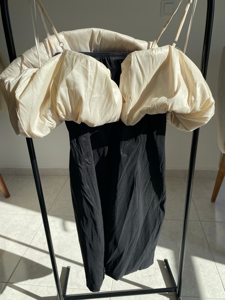 Siyah Drapeli Straplez Mini Kokteyl Elbisesi - Görsel 2