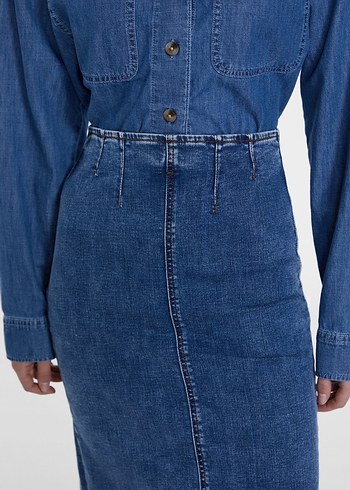 Kadın Uzun Kollu Lacivert Kot Ceket - Görsel 2