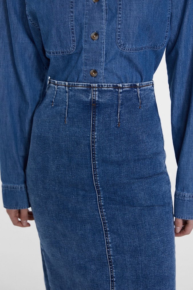 Kadın Uzun Kollu Lacivert Kot Ceket - Görsel 2