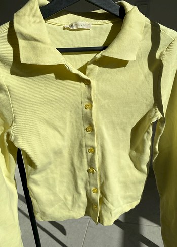 Sarı V Yaka Düğmeli Kadın Hırka - Görsel 4