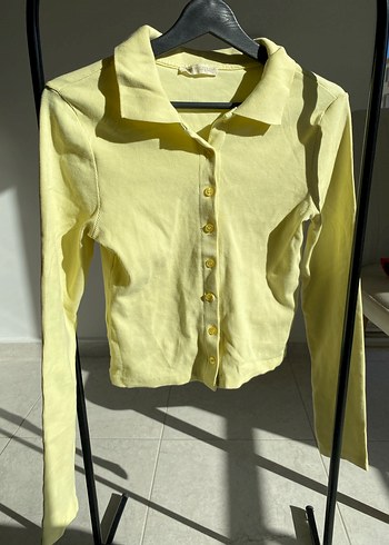 Sarı V Yaka Düğmeli Kadın Hırka - Görsel 2