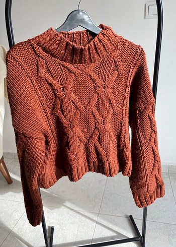 Bohem Tarzı Kiremit Örgü Kadın Kazak - Görsel 6