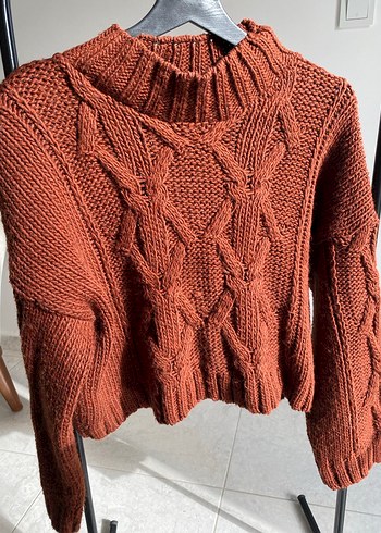 Bohem Tarzı Kiremit Örgü Kadın Kazak - Görsel 2