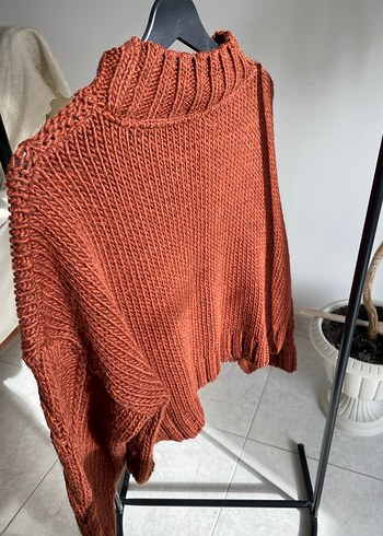 Bohem Tarzı Kiremit Örgü Kadın Kazak - Görsel 4