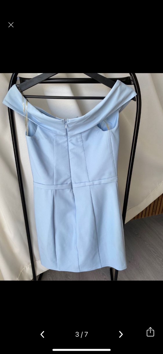 Mavi Straplez Mini Abiye Elbise - Görsel 3