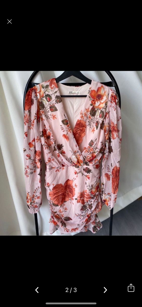 Pembe Çiçekli V Yaka Mini Elbise - Görsel 3