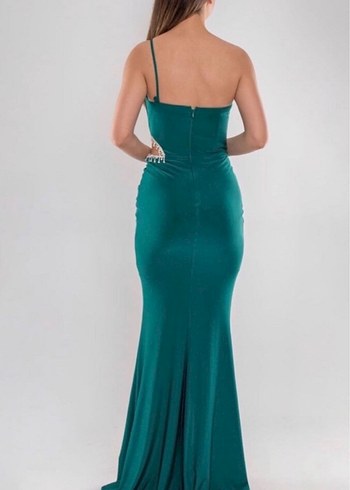 Parlak Turkuaz Drapeli Uzun Abiye Elbise - Görsel 5