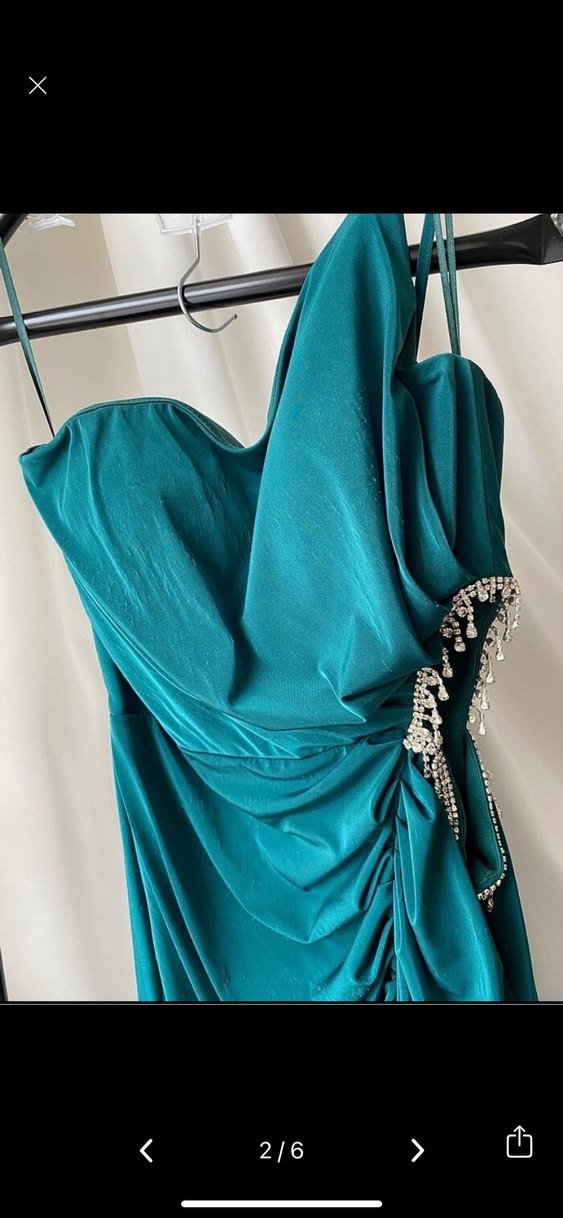 Parlak Turkuaz Drapeli Uzun Abiye Elbise - Görsel 3