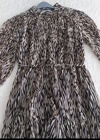 Zara Zebra Desenli Uzun Kollu V Yaka Kadın Elbise