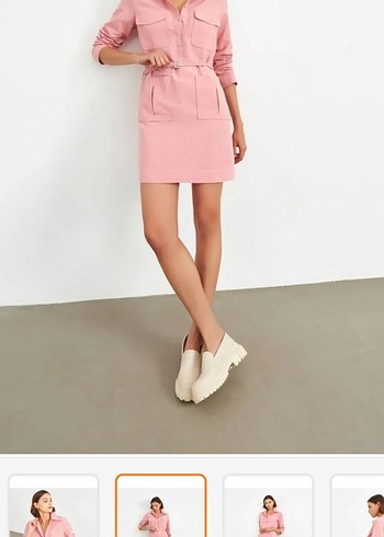 Pembe Mini Kemerli Kısa Kollu Elbise