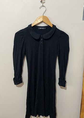 Düğmeli Siyah Midi prenses kol elbise - Görsel 4