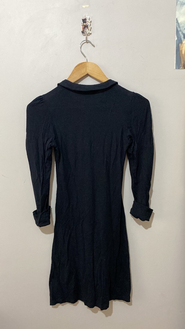 Düğmeli Siyah Midi prenses kol elbise - Görsel 3