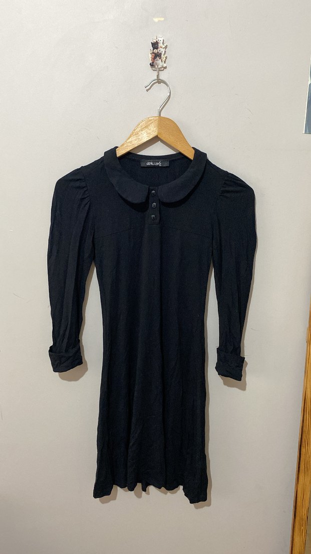 Düğmeli Siyah Midi prenses kol elbise - Görsel 4