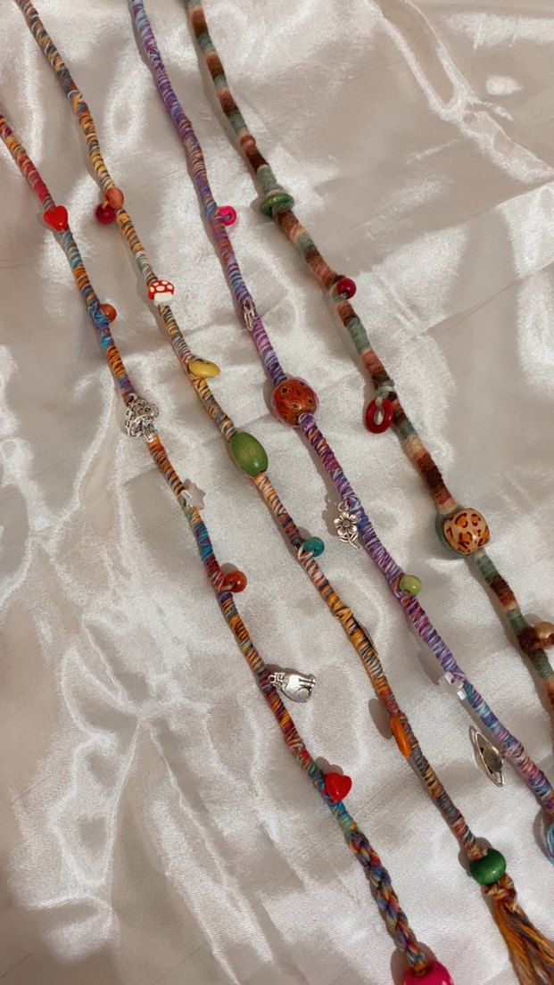 Renkli Boncuklu Örgü Bohem Saç Aksesuarı - Görsel 2