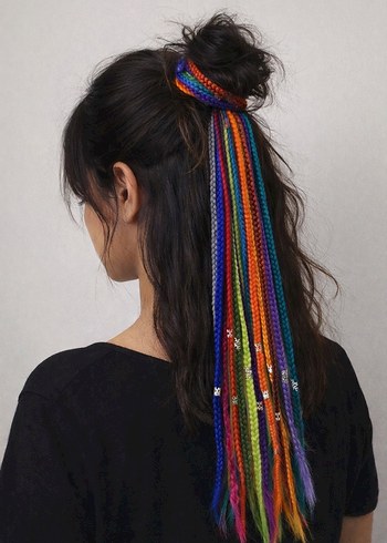 Renkli Püsküllü Örgü Saç Aksesuarı - Görsel 3