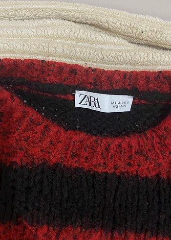 Kırmızı Siyah Çizgili Örgü Crop Kazak - Görsel 3