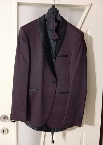 Bordo Notch Yaka Düğmeli Damatlık Takım