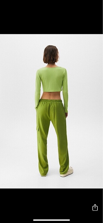 s Beden yeşil Renk Pull&Bear Yeşil Uzun Kollu Crop Üst
