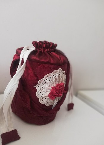 Bordo Nakışlı Dantel Detaylı Örgü Kadın Çanta - Görsel 8