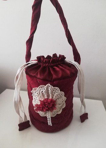 Bordo Nakışlı Dantel Detaylı Örgü Kadın Çanta - Görsel 5
