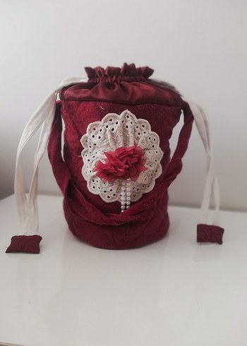 Bordo Nakışlı Dantel Detaylı Örgü Kadın Çanta - Görsel 9