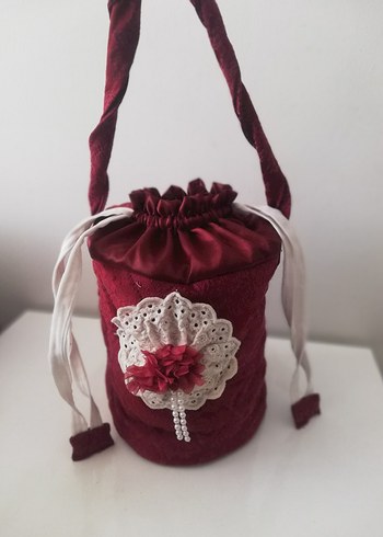 Bordo Nakışlı Dantel Detaylı Örgü Kadın Çanta - Görsel 6