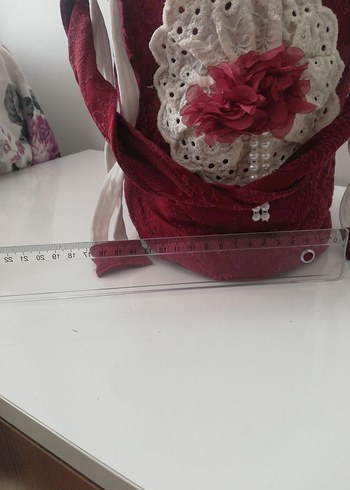 Bordo Nakışlı Dantel Detaylı Örgü Kadın Çanta - Görsel 2