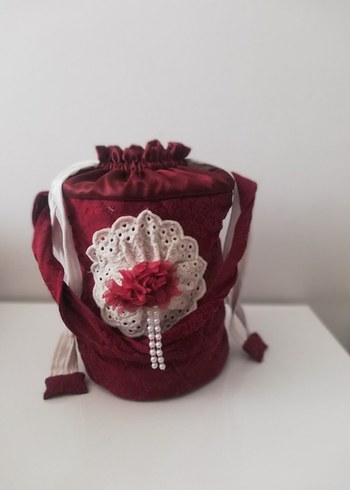 Bordo Nakışlı Dantel Detaylı Örgü Kadın Çanta - Görsel 3