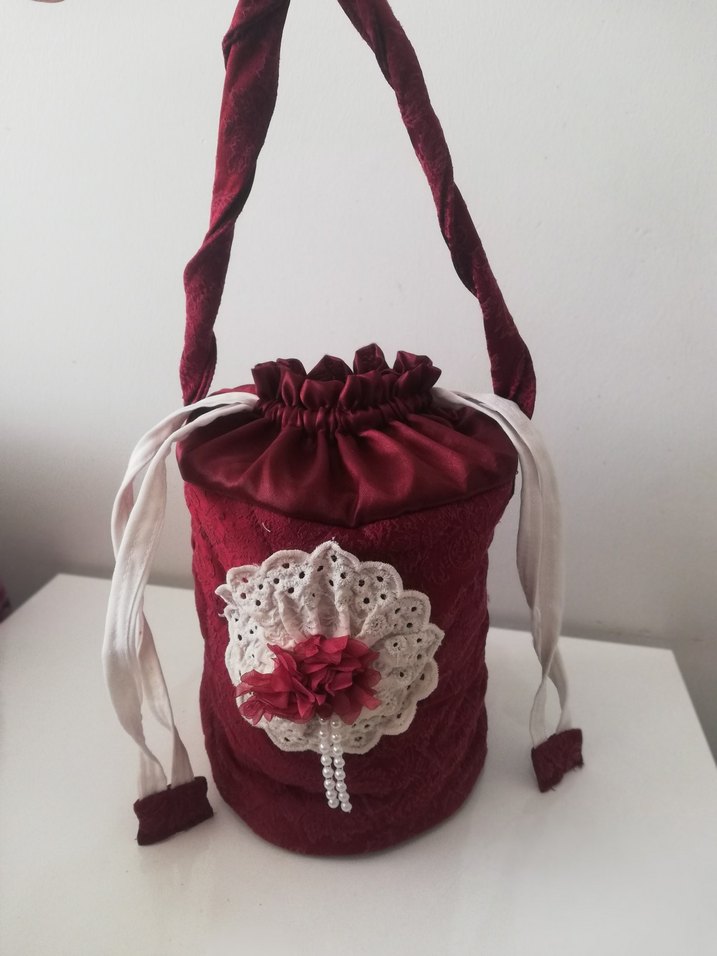 Bordo Nakışlı Dantel Detaylı Örgü Kadın Çanta - Görsel 5