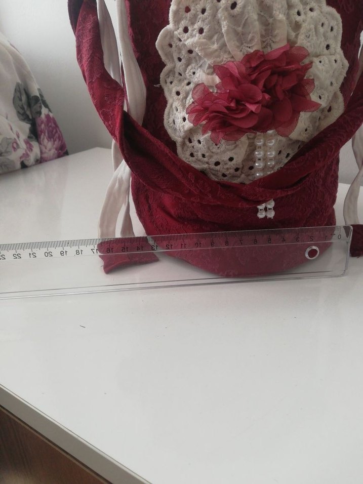 Bordo Nakışlı Dantel Detaylı Örgü Kadın Çanta - Görsel 2