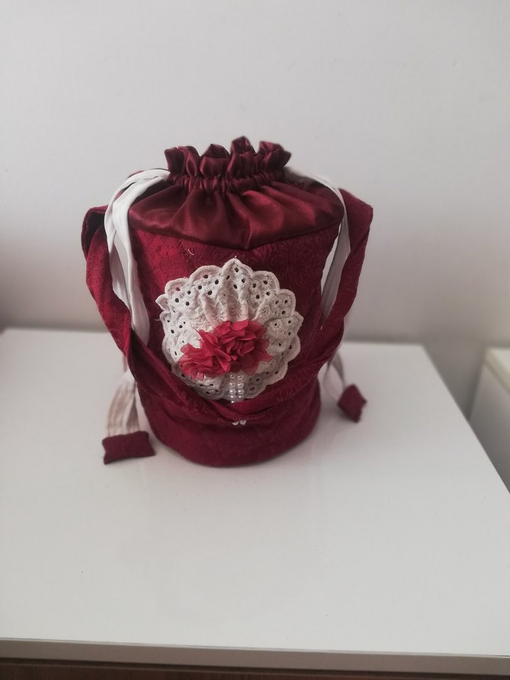 Bordo Nakışlı Dantel Detaylı Örgü Kadın Çanta - Görsel 4