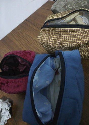 Kahverengi Kareli Fermuarlı Makyaj Çantası - Görsel 2