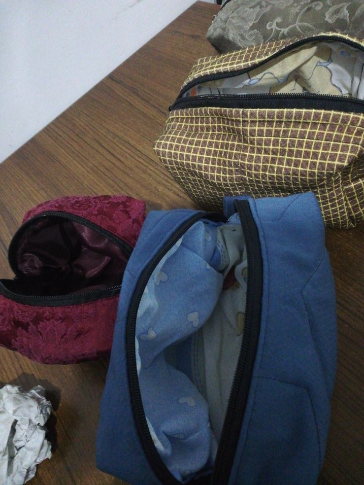 Kahverengi Kareli Fermuarlı Makyaj Çantası - Görsel 2