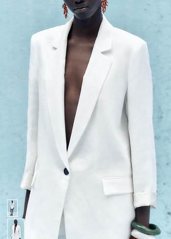 l Beden Beyaz keten zara Blazer ceket