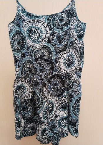 Defacto Kadın Mavi Batik Desenli Kısa Tulum