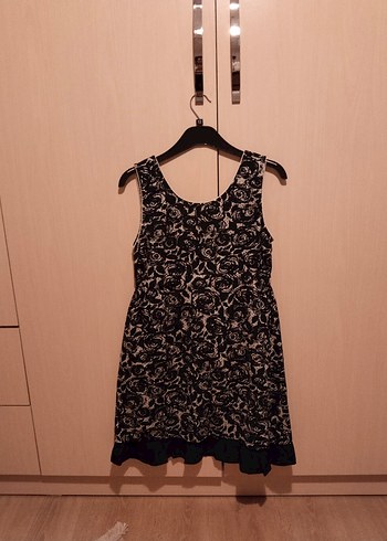 Dantel Desenli Siyah Mini  Elbise likralı - Görsel 3