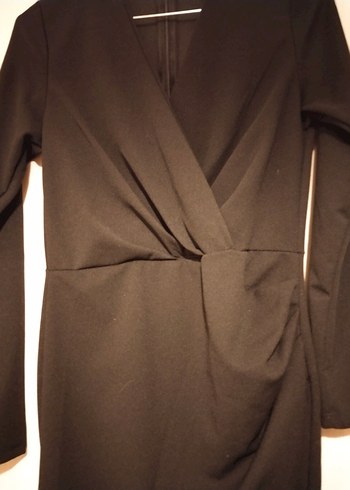 Uzun Kollu Siyah Drapeli Midi Elbise - Görsel 4