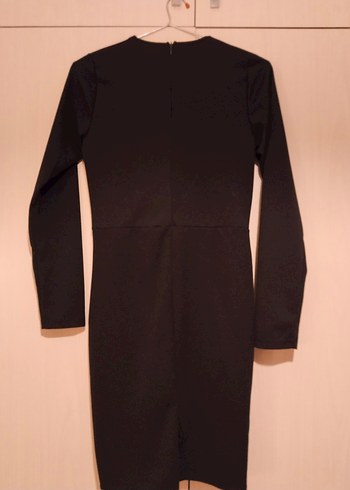 Uzun Kollu Siyah Drapeli Midi Elbise - Görsel 2