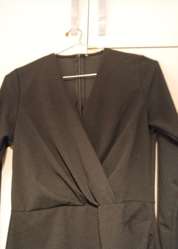 Uzun Kollu Siyah Drapeli Midi Elbise - Görsel 3