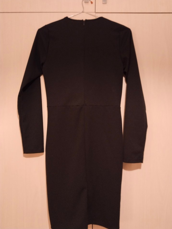 Uzun Kollu Siyah Drapeli Midi Elbise - Görsel 2