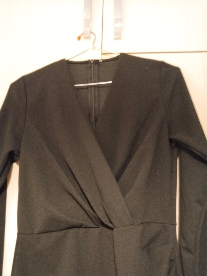 Uzun Kollu Siyah Drapeli Midi Elbise - Görsel 3