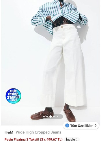 H&M Beyaz Geniş Kesim Kısa Pantolon - Görsel 5