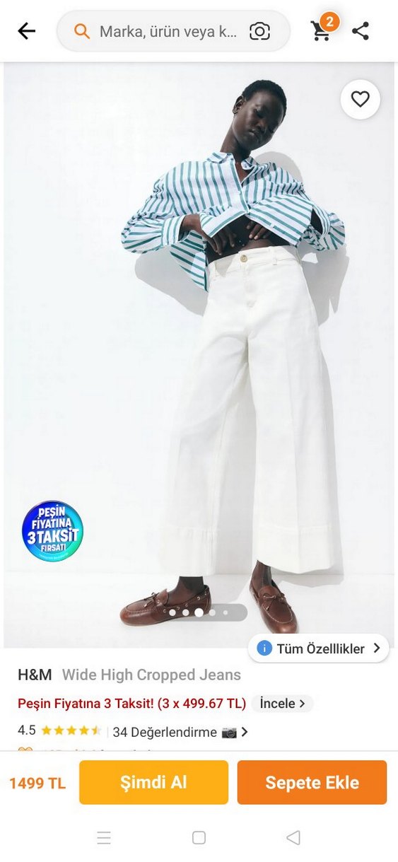 H&M Beyaz Geniş Kesim Kısa Pantolon - Görsel 5