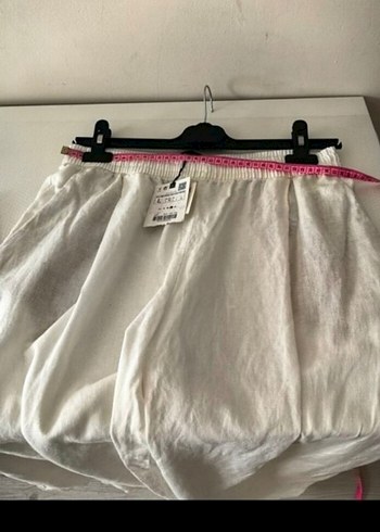 Kadın Beyaz Keten Salaş Uzun Pantolon - Görsel 3