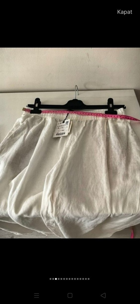 Kadın Beyaz Keten Salaş Uzun Pantolon - Görsel 3