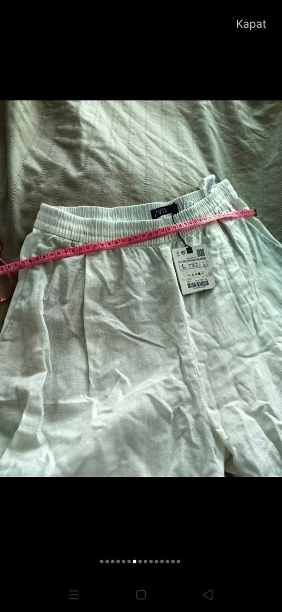 Kadın Beyaz Keten Salaş Uzun Pantolon - Görsel 5