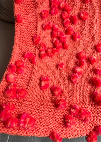 Turuncu  Ponponlu Örgü Çocuk Battaniyesi - Görsel 3