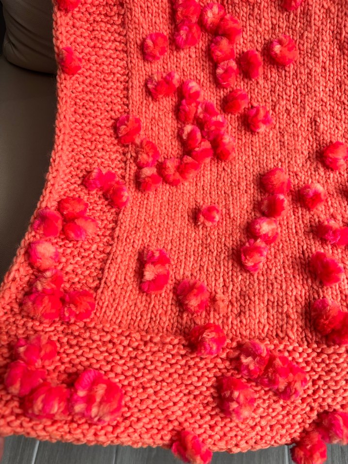 Turuncu  Ponponlu Örgü Çocuk Battaniyesi - Görsel 3