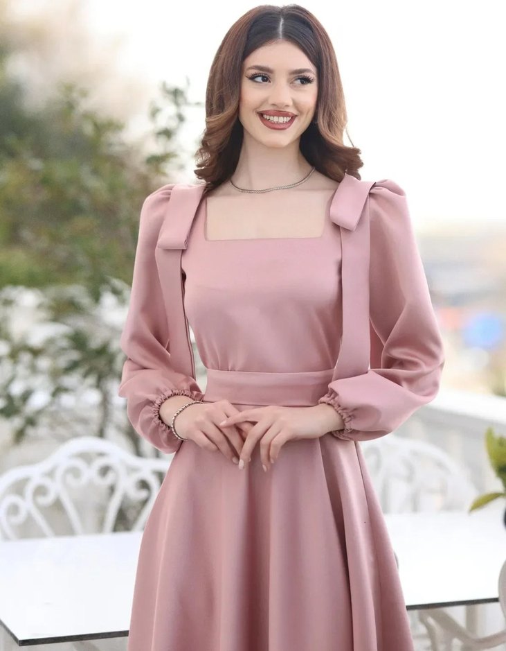 Uzun Kollu Modern Klasik Elbise - Görsel 4